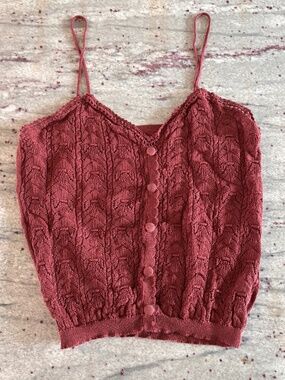 Knit Autumn Womens V Neck Crop Stretch Camisole - Burnt Orange Anewsta Size S